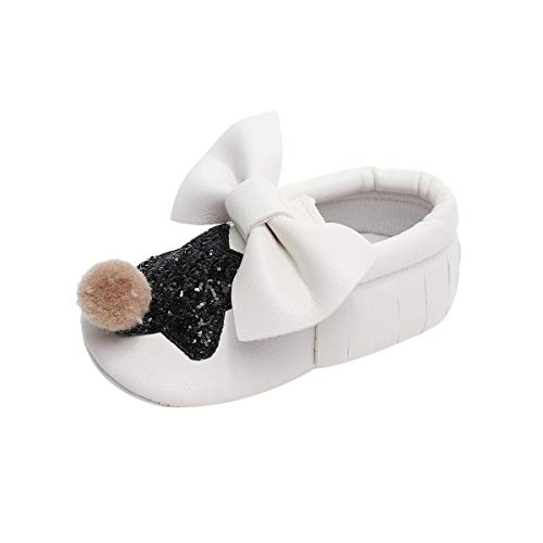 Vinjeely Baby Girl Cotton Shoes Bowknot Sequins Tassel Keep Warm Fur Lined First Walkers Moccasins Black