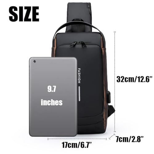 Leyweio Bag, Carbon Fiber Streamline Anti-Theft Sling Bag, Waterproof USB Charging Port Sport Shoulder Backpack Crossbody Chest (Black)2