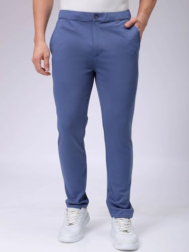 Image of The Indian Garage Co Men Slim Fit Solid Mid-Rise Stretchable Knitted Jogger Trousers