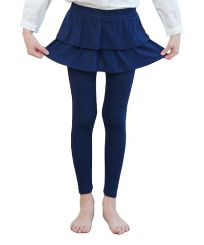 Girls School Uniform Pants Kids Stretchy Tights Soft Tutu Leggings with Ruffle Skirt (US, Age, 7 Years, 8 Years, Navy)