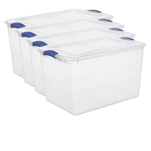 Ecworpo(4 pack 66 Quart Clear Plastic Storage Container with Latch Lid, red