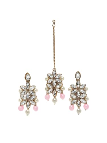 Juego de joyas Kundan DMZ-2216 chapado en oro juego de collar y pendientes de latón talla S