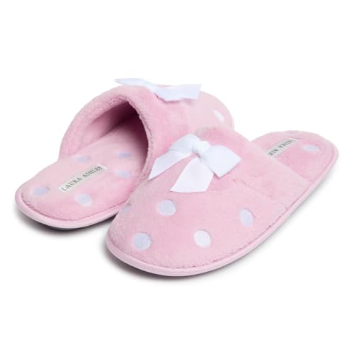 Image of Laura Ashley Ladies Embroidered Soft Terry Plush Scuff Slipper