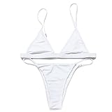 RELTANGL Women's Bikini Halter Top Tie Side Bottom Swimwear Bikini Set, White, Small, 2 Piece