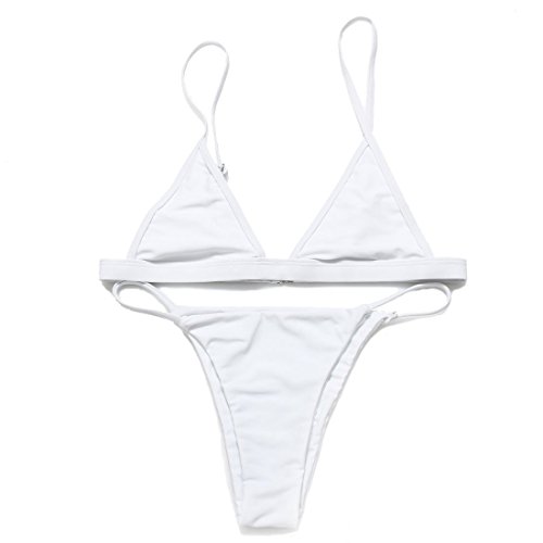 RELTANGL Women's Bikini Halter Top Tie Side Bottom Swimwear Bikini Set, White, Small, 2 Piece
