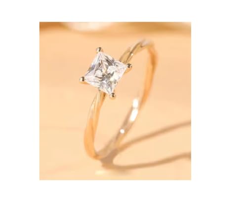 925 Sterling Silver Solitaire Wedding Engagement Rings 1 Carat Princess Cut White Diamonds Twisted Band Ring for Women in Yellow Gold Finish2