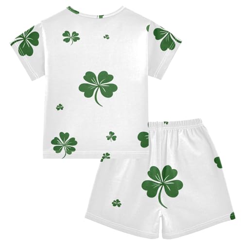 Summer Pajama Set Four Leaf Clover Green Pattern, Short Sleeve Sleepwear Nightwear2