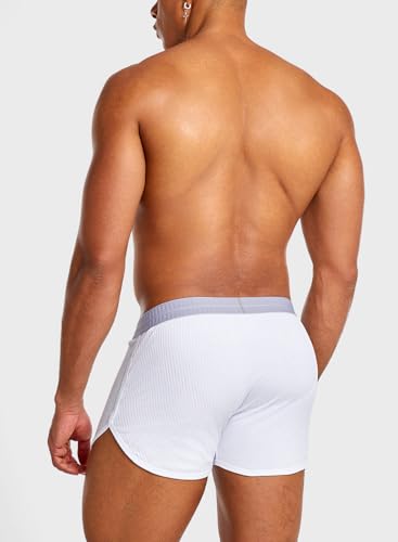 MIZOK Mens Split Side Underwear Sexy Cotton Boxer Shorts with Jockstrap&Removable Pouch3