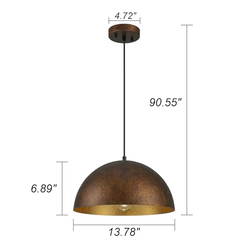 Kunlinzhu 13.78 Inch Dome Pendant Light Kitchen Island,Industiral Antique Copper Pendant Light,Metal Hammered Hanging Island Light For Kitchen,Dining Room,Restaurant thumb #2