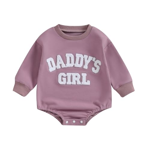 Image of FIOMVA Daddys Girl Baby Clothes Newborn Fall Winter Sweatshirt Bubble Romper Fuzzy Embroidery Letter Onesie Outfit