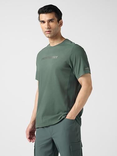 Image of TECHNOSPORT Men's Printed Slim Fit Henley Neck T-Shirt ELASTOLITE Half Sleeve Slip On Polyester for Gym Running Workout UPF50+ Anti Odour