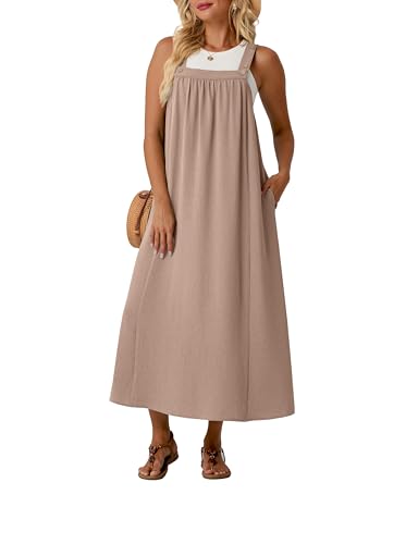 Lepunuo Plus Size Dresses for Women Summer Overall Dress Adjustable Casual Cover up with Pockets