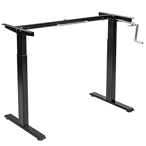 Tangkula Hand Crank Stand Up Desk Frame, Manual Height Adjustable Standing Workstation with Foldable Crank Handle, Cable Management Tray, Headphone Hook, Ergonomic Sit Stand Desk Frame for Home Office
