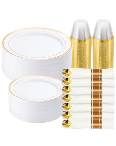 Goodluck 490 Piece Gold Plastic Dinnerware Set for 70 Guests