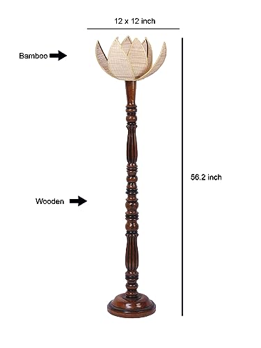 Image of Bamboo Shade Wooden Floor Lamp with Wooden Base, Height - 53 Inches | Contemporary Standing Lamp for Living Room, Bedroom & Office | Elegant Lighting for Stylish Home Interiors | Beige