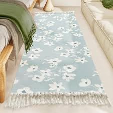Image of SAGON 2x5 Ft Printed Runner Carpet - Cotton Bedside Rug for Bedroom & Living Room (Sky Blossom)