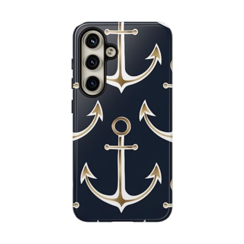 Coque résistante brillante Samsung S24 ancres dorées antichoc élégante