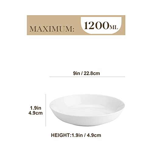 MALACASA, Series Regular, 9'' Pasta Bowl, Porcelain Salad Pasta Bowl, Large Ceramic White Soup Bowl Set, Serving Plates for Salad Pasta Soup Fruit, Microwave Dishwasher Safe, Set of 6