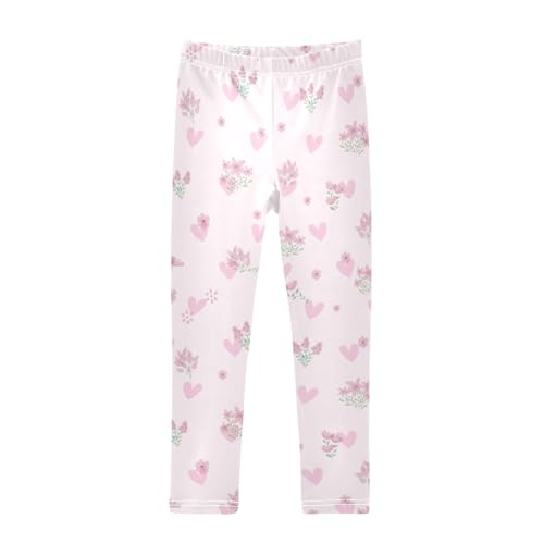 Flower Pink Girls Leggings,Workout Leggings for Girls Toddler Athletic Leggings Size for 3-10T