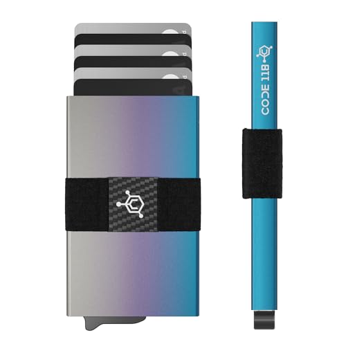 Image of CODE 118 Wallet - Premium Automatic Smart Wallet, RFID Blocking, Pop Up Mens Minimalist Metal Wallet, 6061-T6 Aerospace-Grade Aluminum, Genuine 3K Carbon Fiber (Classic, Ombre Fade)