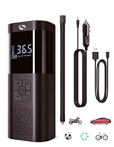 SERVOMASTER Compresor Aire Portatil, 150PSI Compresor Aire Coche, Inflador Ruedas Coche con Manómetro, Inflador Electrico, con Luz LED para Coches Moto Bicicleta Bola