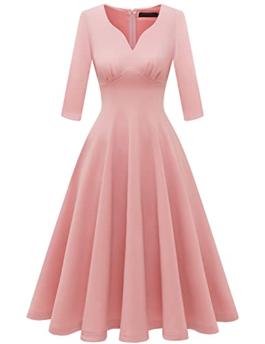DRESSTELLS Vintage Tea Dress for Women, 3/4 Sleeves Cocktail Party Dresses, Fit Flare Aline Swing Chic Dress, 1950s Rockabilly Retro Stretchy Dress, Church/Prom/Homecoming Blush L DRESSTELLS Vintage Tea Dress for Women, 3/4 Sleeves Cocktail Party Dresses, Fit Flare Aline Swing Chic Dress, 1950s Rockabilly Retro Stretchy Dress, Church/Prom/Homecoming Blush L