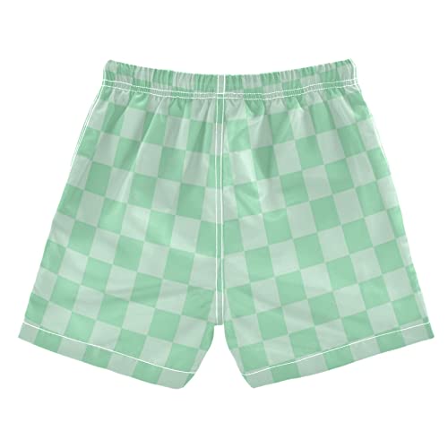 Boccsty Cute Pastel Green Checkerboard Boys Swim Trunks Checkered Gingham Plaid Tartan Summer Toddler Beach Board Shorts Kids Swimsuit Swimwear 3T #TOP1