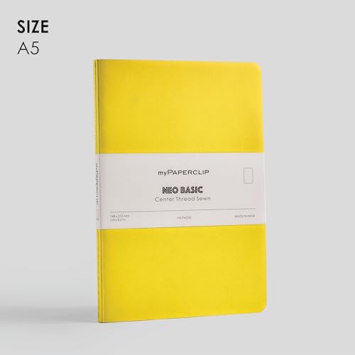 Image of myPAPERCLIP NeoBasic A5 Dot Grid Notebook | 80 GSM, 192 Pages | 250 GSM Soft Card Cover | A5 (5.83 inch x 8.27 inch) | Dotted Bullet Journal | Yellow