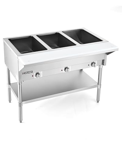 WILPREP 3 Well Commercial Food Warmer, 1500W Electric Steam Table with 8
