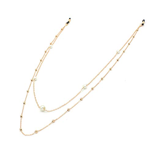 Beaded Eyeglass Chain Sunglasses Holder Strap Eyewear Retainer Lanyard (Double chain with Golden Chain)
