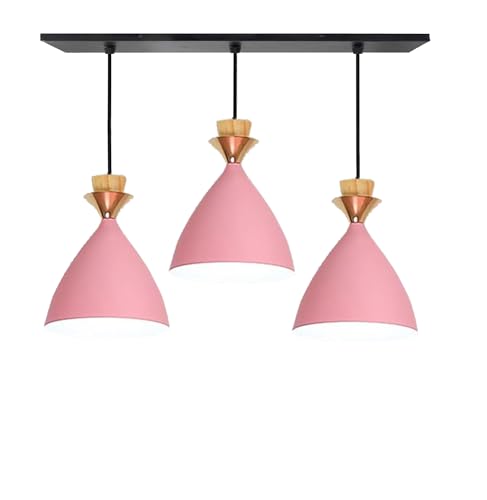 Image of Triple Dome Pink Aluminium Hanging Pendant Light Drop, Antique Modern Ceiling Lamp, E-27 Holder (Bulb is not Included) 3 Light Linear Set