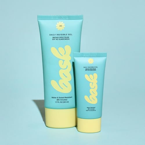 Image of Bask SPF 40 Mini Daily Invisible Gel Face Sunscreen - Broad Spectrum Protection, Fragrance Free, Makeup Primer, Hydrating, Clear, Lightweight & Non-Greasy, Dermatologist Recommended, 0.67 fl oz