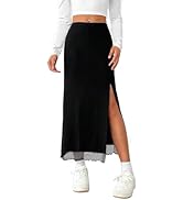 SOFIA'S CHOICE Women's Side Slit Mesh Skirt Casual Elastic High Waisted Long Skirt