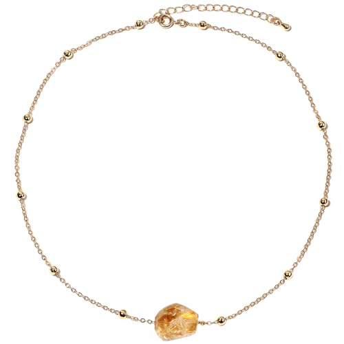 Jewever Raw Citrine Necklaces for Women Wealth 14k Gold Plated Chain Necklace Bring Wealth Lucky November Birthstone Jewelry Gifts (16