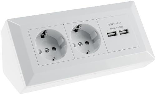 ChiliTec Steckdosenblock Ecksteckdose 2-Fach Schutzkontaktsteckdose 2X USB-A 3,1A Weiß
