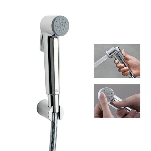 Image of FRESHCO Bold Health Faucet Full Set | Handheld Jet Spray for Toilet with German Engineered Polyamide Hose (1.2M) | Rust-Proof & Leak-Free | Rub-it Silicon Nozzle Bidet Gun | Chrome ABS + Wall Hook