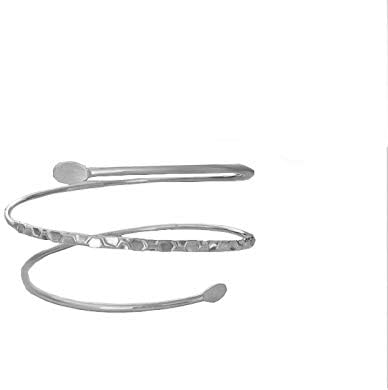 HUNO Minimalist Metal Punk Spiral Coil Upper Arm Cuff Open Arm Bracelet Armlet Adjustable Hammered Wrap Armband Bangle for Women-2pcs silver - Image 4