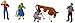Farmers w/Cow (4) HO Scale Preiser Models