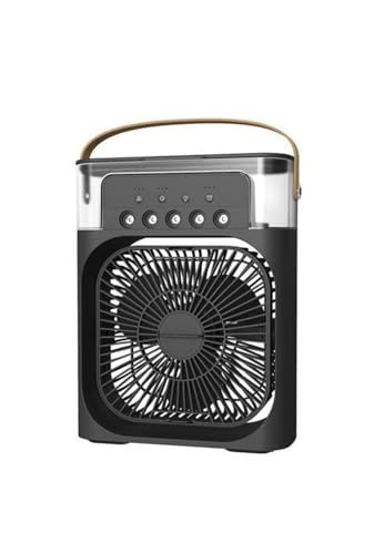 Image of Portable Air Cooler with Mist Function, 7 Colour LED Lights, Compact Desktop Fan with Carry Handle, Grey