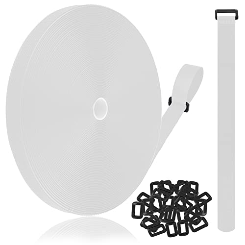 Nylon-Klett-Kabelbinder mit 50 Stück Schnallen, wasserdichtes, wiederverschließbares, selbstklebendes Klettband, Rolle für ordentliche Kabel, Drähte, Seile, Schläuche (10 m lang, 2 cm breit), weiß Cover
