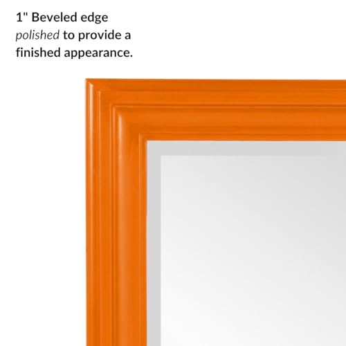 Image of Howard Elliott George Rectangular Glossy Orange Wall Mirror, Rectangle Hanging Wood Framed Vanity Mirrors for Home Decor, Living Room, Bathroom, Bedroom, or Hallway, 24 x 36 Inch