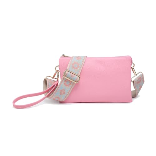 Image of JEN & CO. Izzy Vegan Leather Crossbody Bags Clutch Purses Wristlet Wallet Shoulder Handbag with Guitar Strap for Women