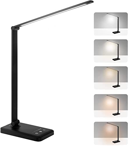 Nestling LED Desk lamp, Eye-Caring Table Lamp, Dimmable Office Lamp with USB Charging Port, 5...
