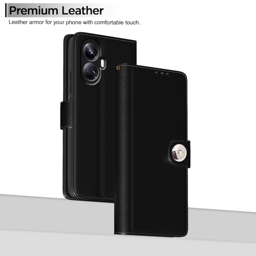 Image of Pikkme Flip Cover Leather Finish | Inside TPU with Card Pockets | Wallet Stand and Shock Proof | Complete Protection Button Flip Case for Realme 10 Pro Plus 5G (Black)