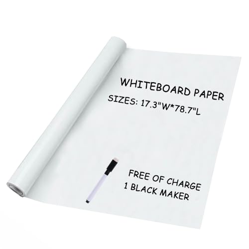 Whiteboard Paper Sticker Roll, DIY Self-Adhesive Dry Erase Paper Film, Large 17.3 X 78.7 with 1 Water-Based Pen Mark, Chalkboard Wallpaper for Home Office