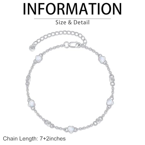 Image of HPQQ Anklet Bracelet for Women 925 Sterling Silver Natural Stone Chain Ankle Bracelet Beach Summer Fine Jewelry Birthday Mothers Day Gifts for Women Her Mom