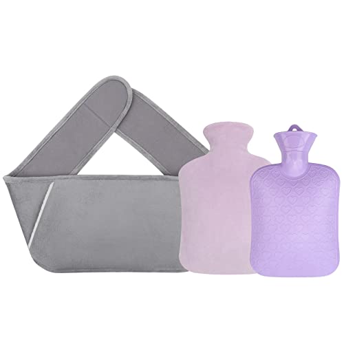 FRECOO Borsa Acqua Calda, borsa dell'acqua calda con copertura morbida in peluche, portatile bottiglia d'acqua calda cintura per il sollievo dal dolore per il collo, spalle, gambe（Grigio）