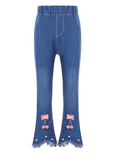 Kids Girls Skinny Cute Bootcut Jeans Elastic Waist Blue Flare Bell Bottom Denim Pants Casual Wear