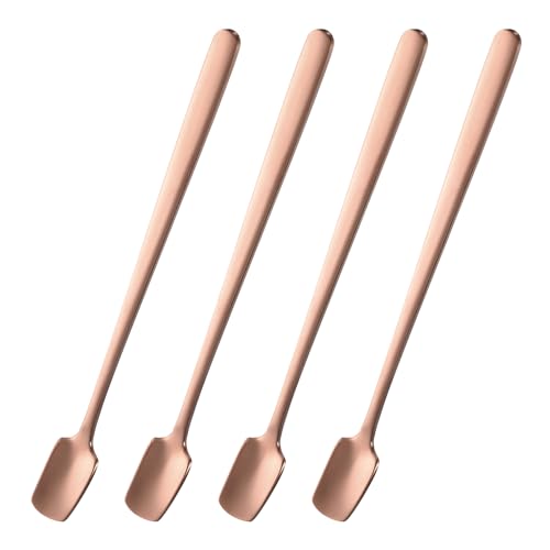 QUARKZMAN 4 Cucharas de Espresso Cuadradas de Acero Inoxidable de 6.1 Pulgadas, Cucharas Pequeñas de Café Cuadradas con Mango Largo para Revolver Té, Café, Postres, Oro Rosa