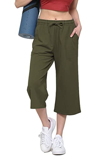 Image of Lock and Love Womens Capri Pants Loose Yoga Pants Wide Leg Drawstring Comfy Lounge Pajama Capris Sweatpants with Pockets